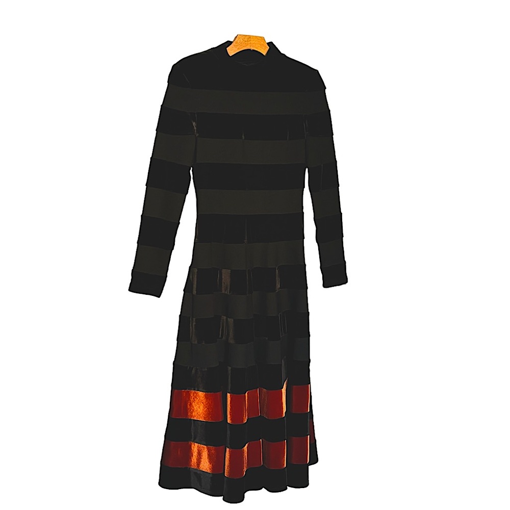 HOTTIE+LORD Long Sleeve Mock Neck Banded Stripe Cotton Knit Dress Size 2